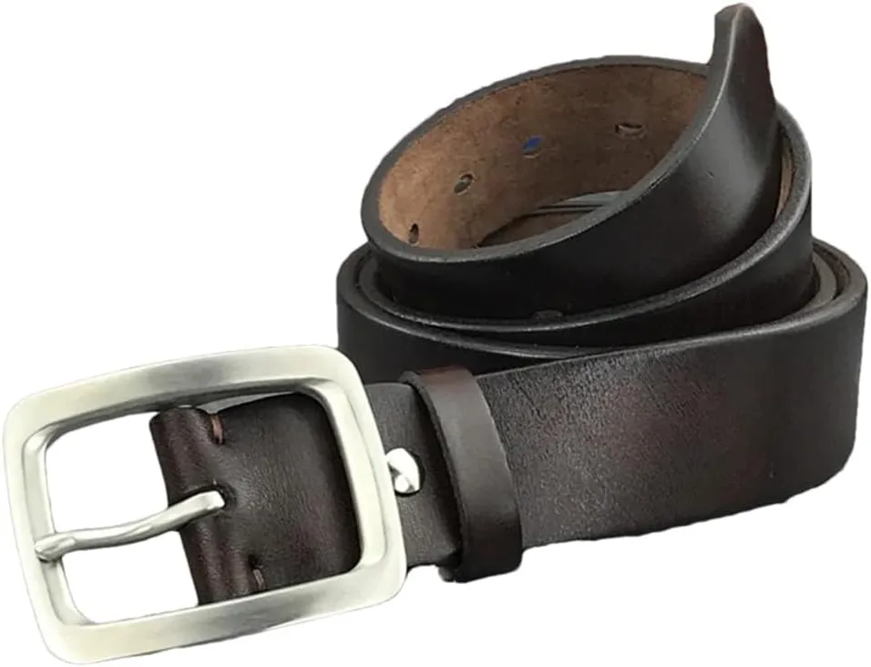 Mens Stainless Steel Buckle Belts Luxury Thick Genuine Leather Belts Men Leather Waist Belt