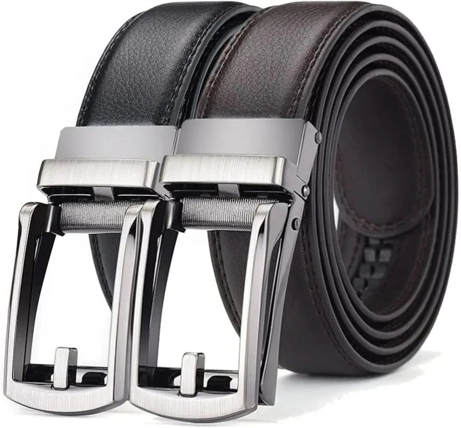 Mnjyihy Men's Business Genuine Leather Belts Jeans Automatic Adjustable Alloy Buckle Waist Straps Belts