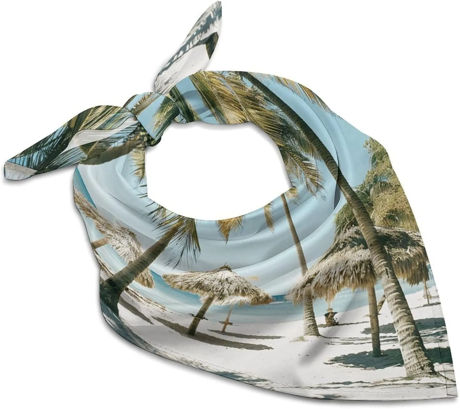 Palm Trees on The Beach Silk Scarf Fashion Satin Head Scarf Lightweight Head Scarves for Neck Silk Scarves for Women Men Boho Hair Wrap Sleeping Kerchief Bandanas Pocket Square 18" X 18"