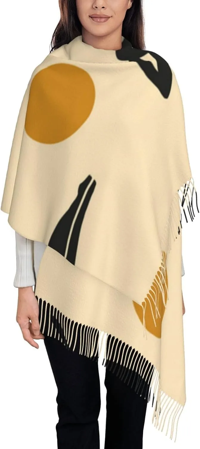 Pashmina Shawls Wraps Cashmere Feel Scarves Winter Soft Warm Large Scarf Gifts, Ethnic People Silhouettes Groovy Boho