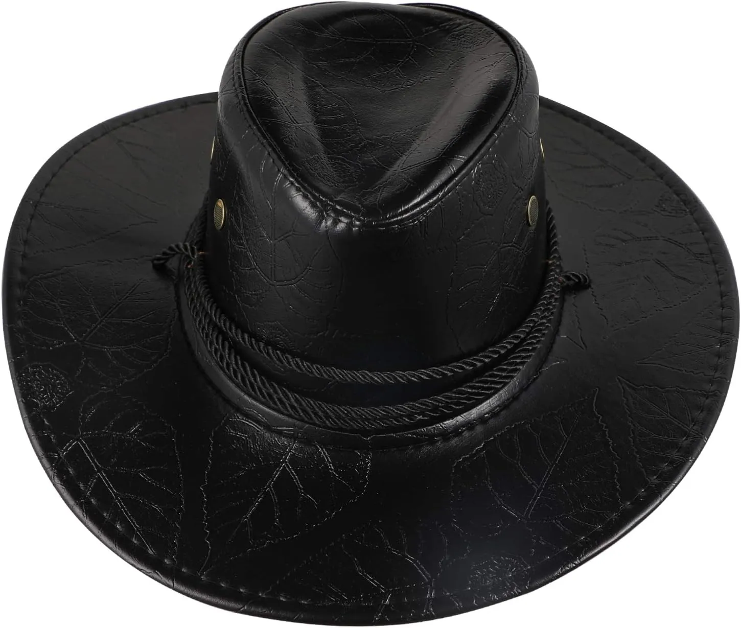 Personalized Western Cowboy Sun Hat Fashion Leather Outdoor Travel Visor with Wide Brim for Summer Activities Black
