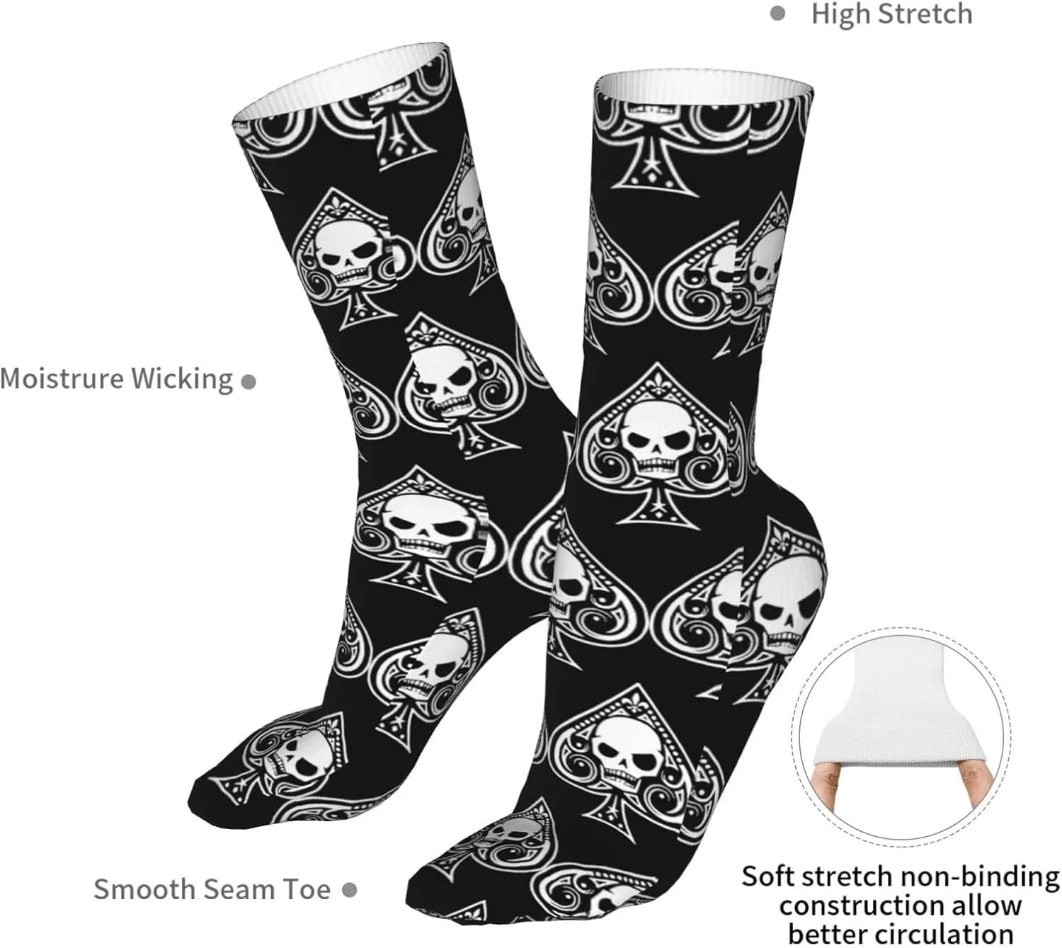 Poker Ace Of Spades Running Socks Breathable Round Neck Socks Sports Socks