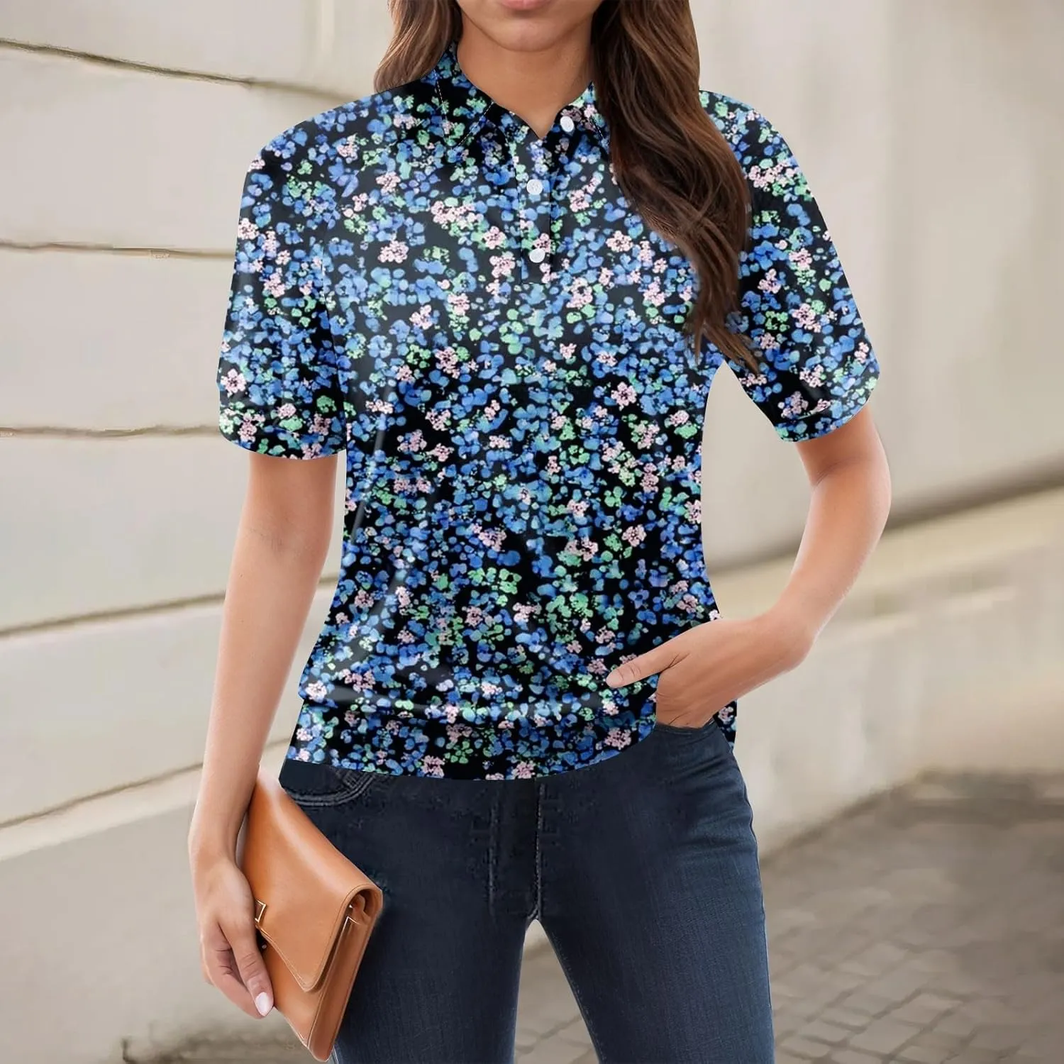 Polo Shirts Womens 2025 Summer V Neck Tee Casual Striped Color Block Collar Shirts Women Short Sleeve Polo Tops