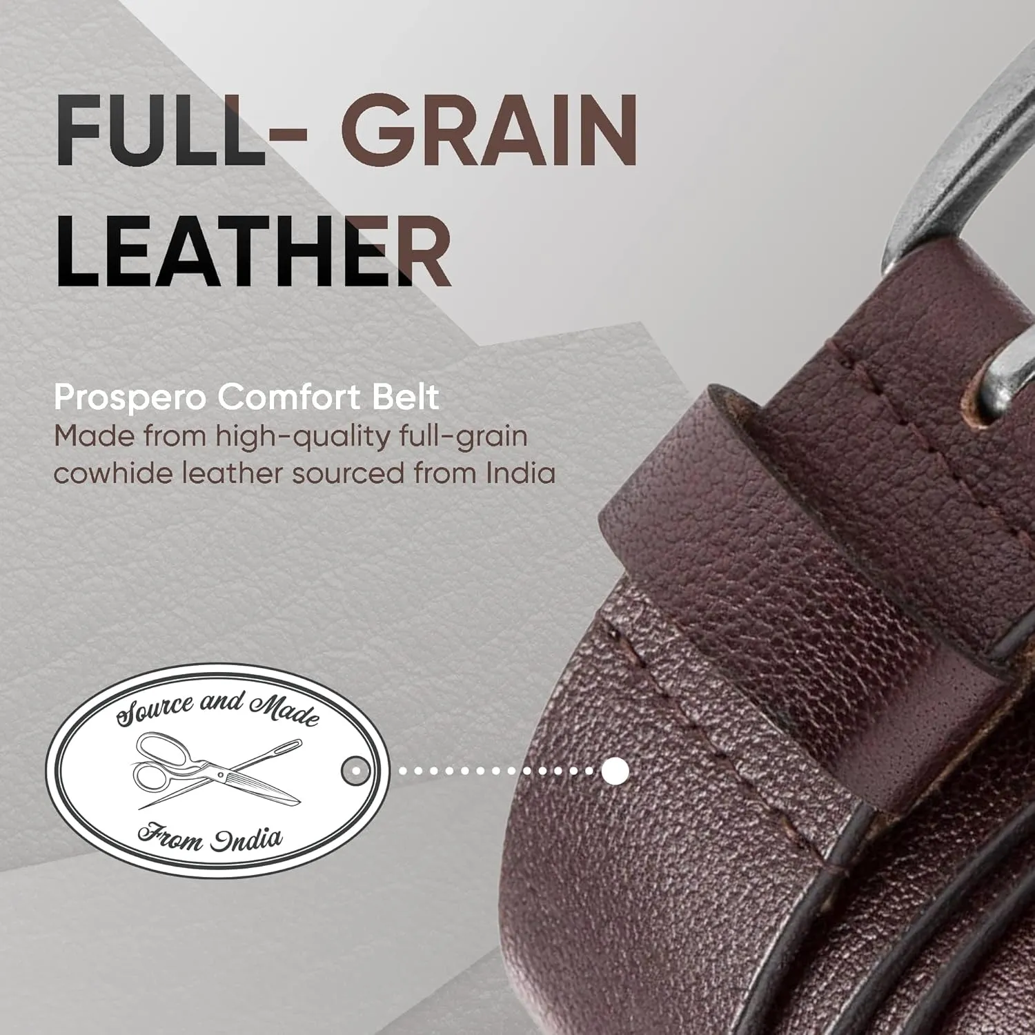 Prospero Comfort Men's Casual Belt Super Soft Full Grain Leather Roller Buckle 38MM 1.5 inch Black Brown Tan