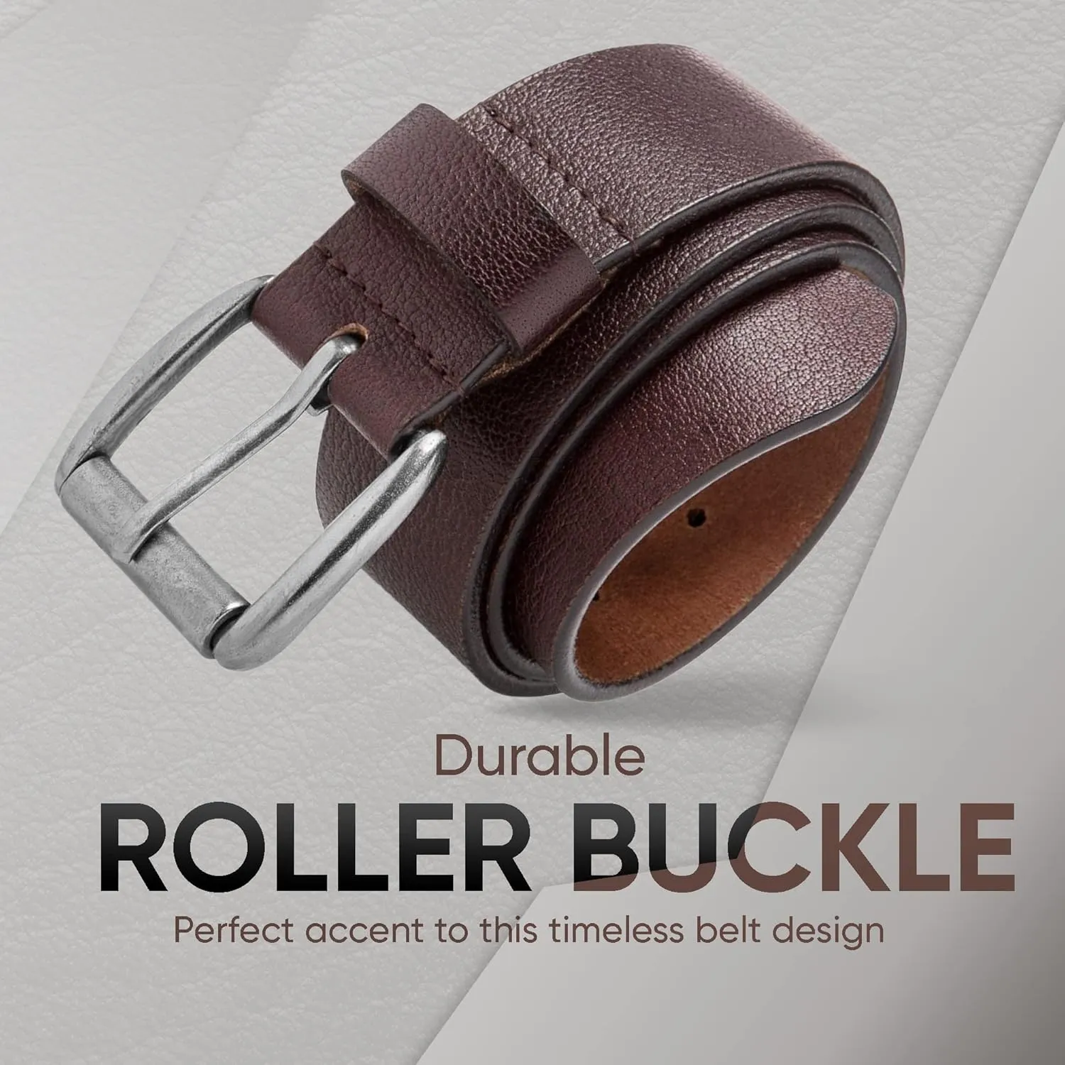 Prospero Comfort Men's Casual Belt Super Soft Full Grain Leather Roller Buckle 38MM 1.5 inch Black Brown Tan