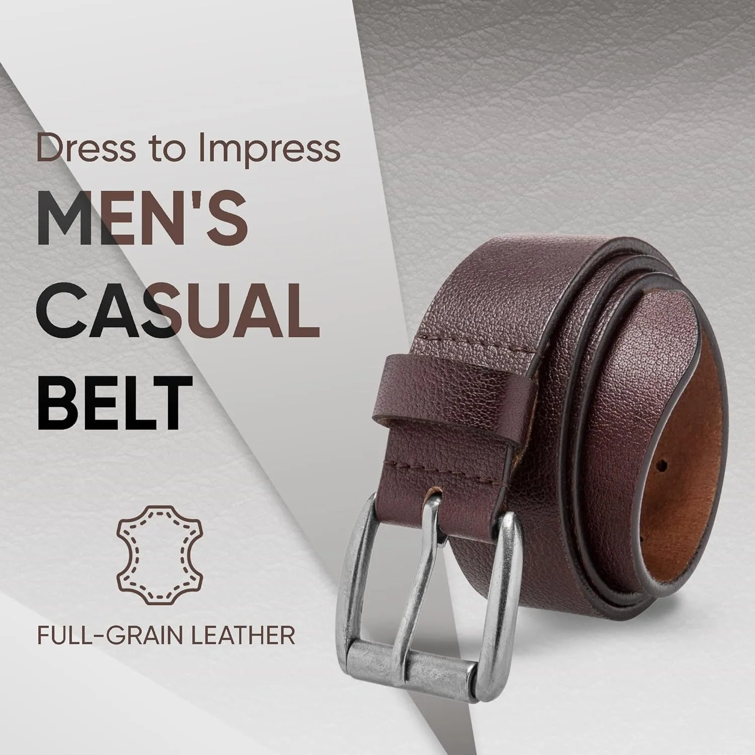 Prospero Comfort Men's Casual Belt Super Soft Full Grain Leather Roller Buckle 38MM 1.5 inch Black Brown Tan