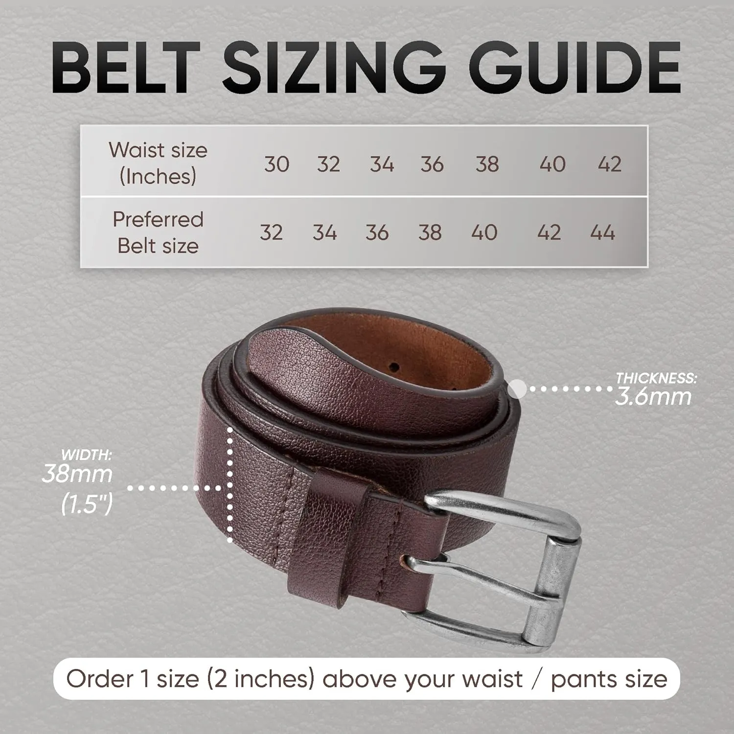 Prospero Comfort Men's Casual Belt Super Soft Full Grain Leather Roller Buckle 38MM 1.5 inch Black Brown Tan