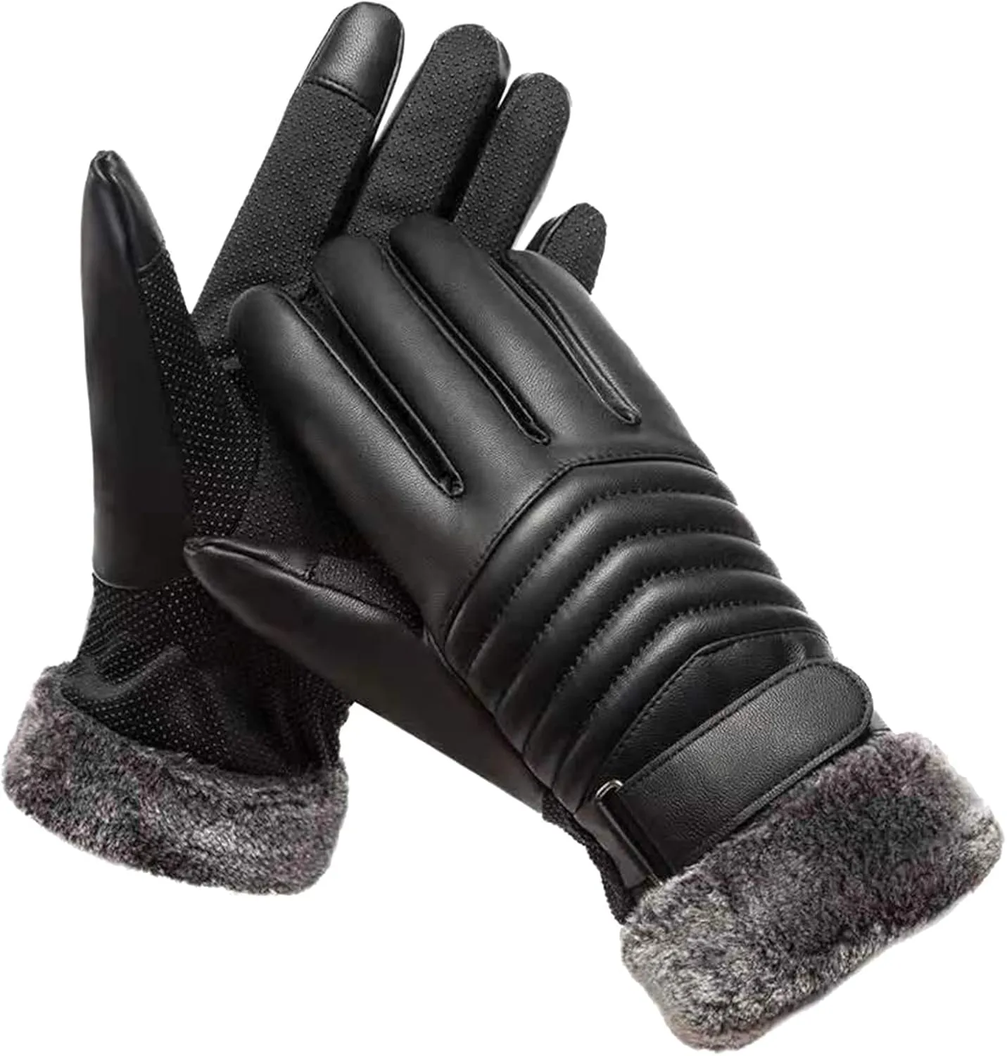 PU Leather Gloves for Men Winter Warm Touchscreen Texting Fleece Lined Thermal Driving Motorcycle Gloves