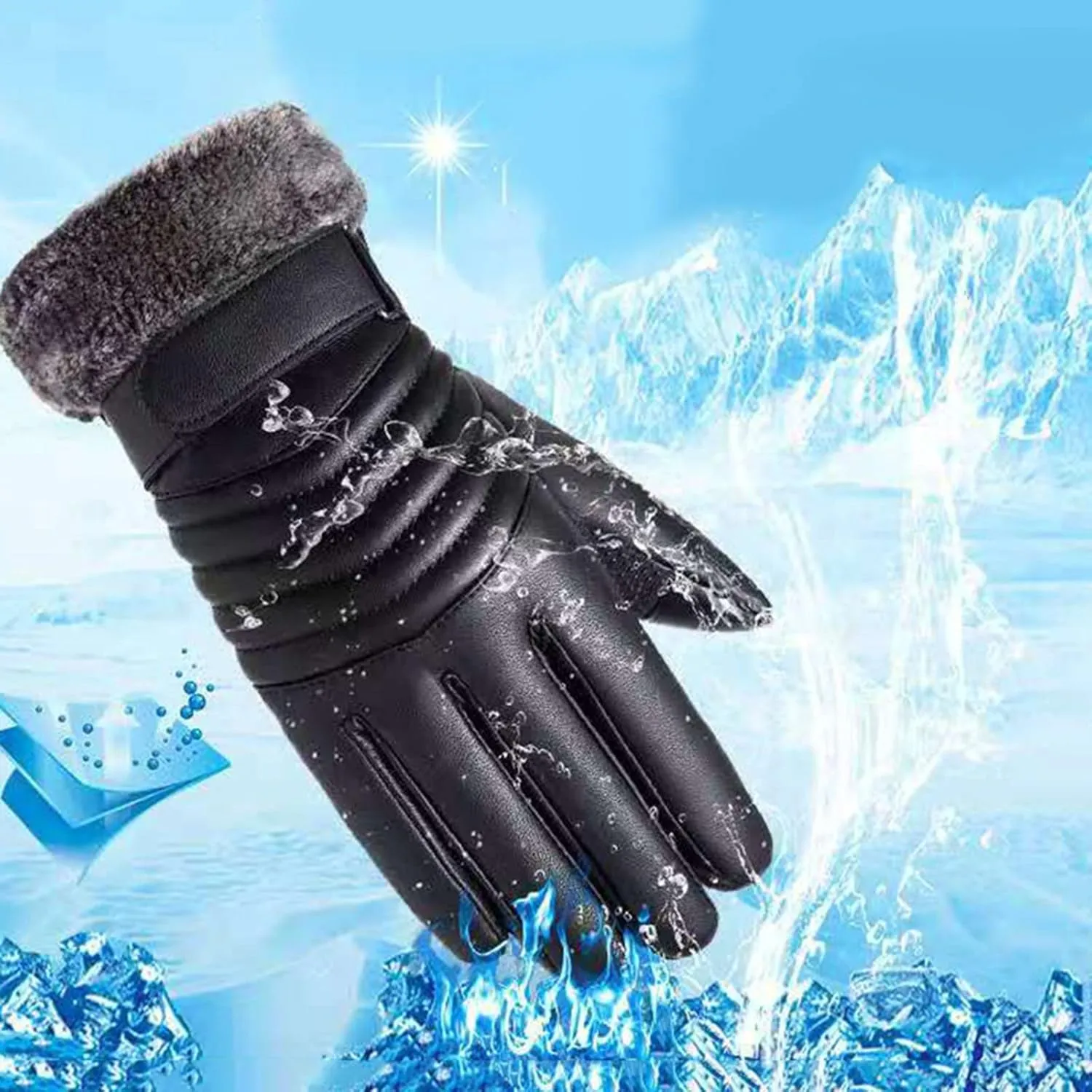 PU Leather Gloves for Men Winter Warm Touchscreen Texting Fleece Lined Thermal Driving Motorcycle Gloves