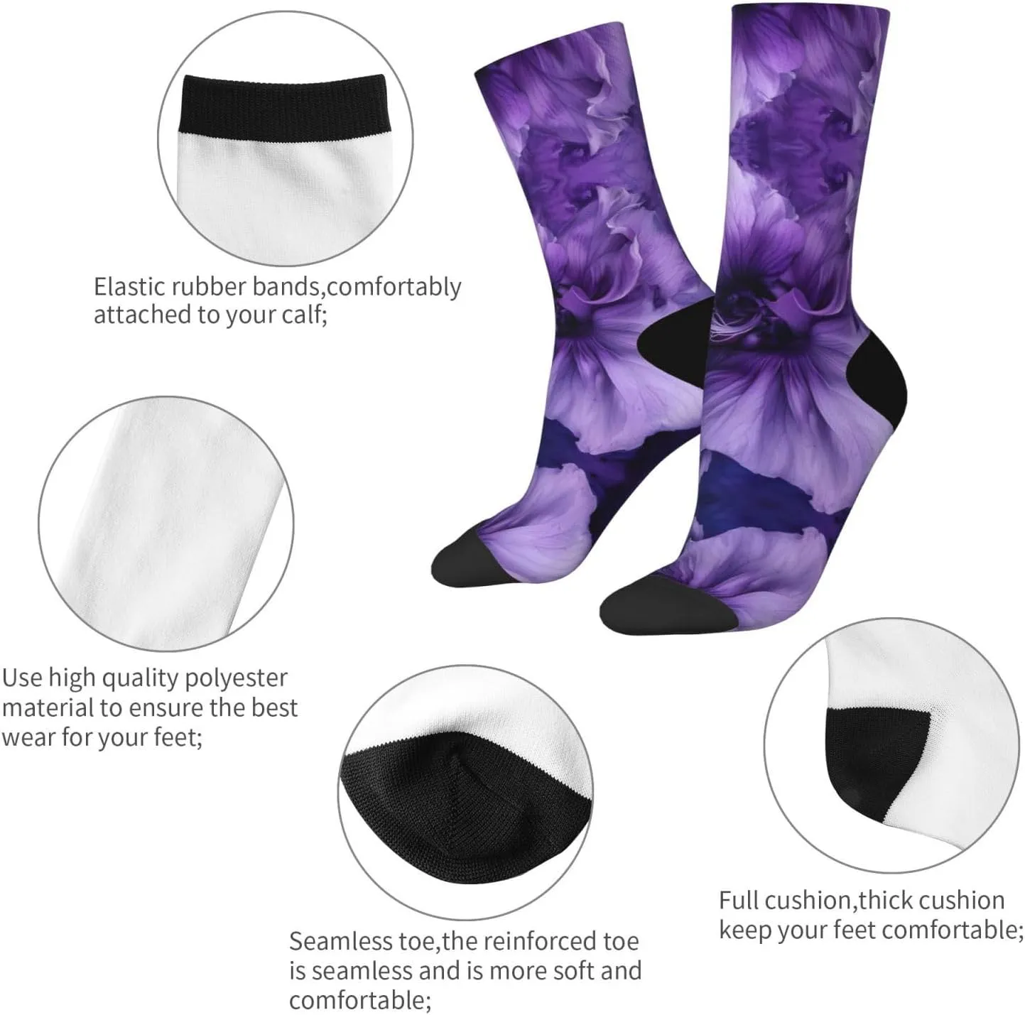 purple Print Custom Personalized Fun Novelty Adult Socks Casual Soft Socks For Men Women
