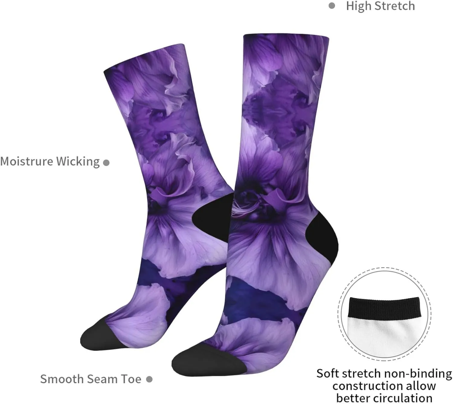 purple Print Custom Personalized Fun Novelty Adult Socks Casual Soft Socks For Men Women