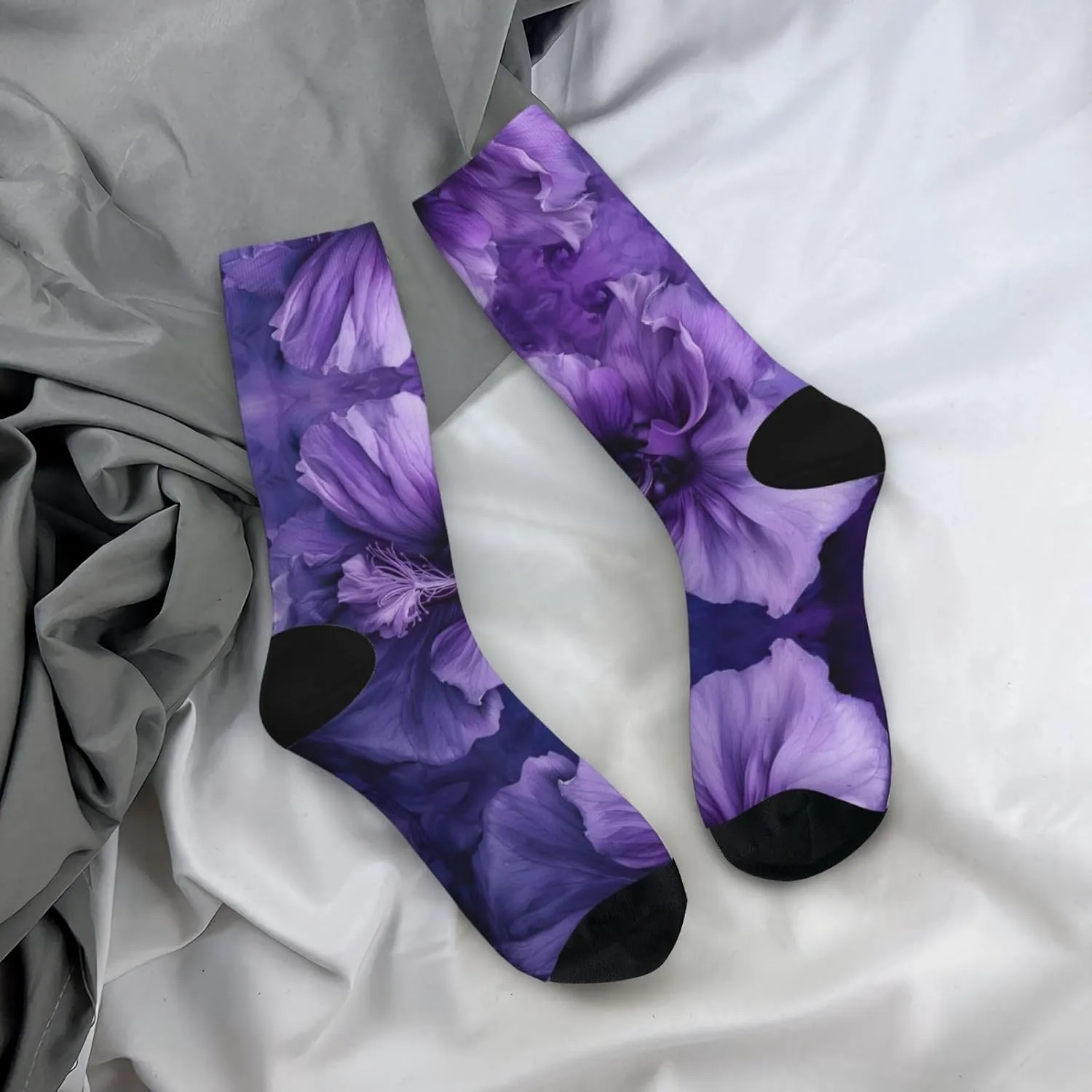 purple Print Custom Personalized Fun Novelty Adult Socks Casual Soft Socks For Men Women