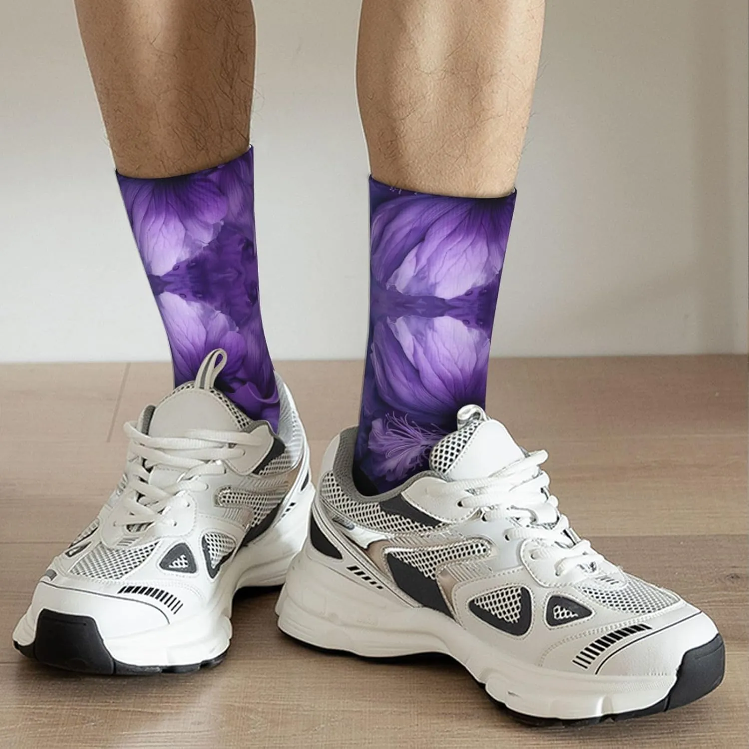purple Print Custom Personalized Fun Novelty Adult Socks Casual Soft Socks For Men Women