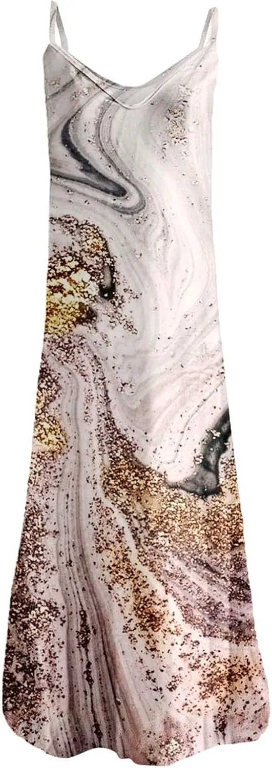 Summer Dresses for Women 2025 Casual V Neck Plus Size Maxi Sun Dress Trendy Flowy Beach Long Spaghetti Strap Sundress