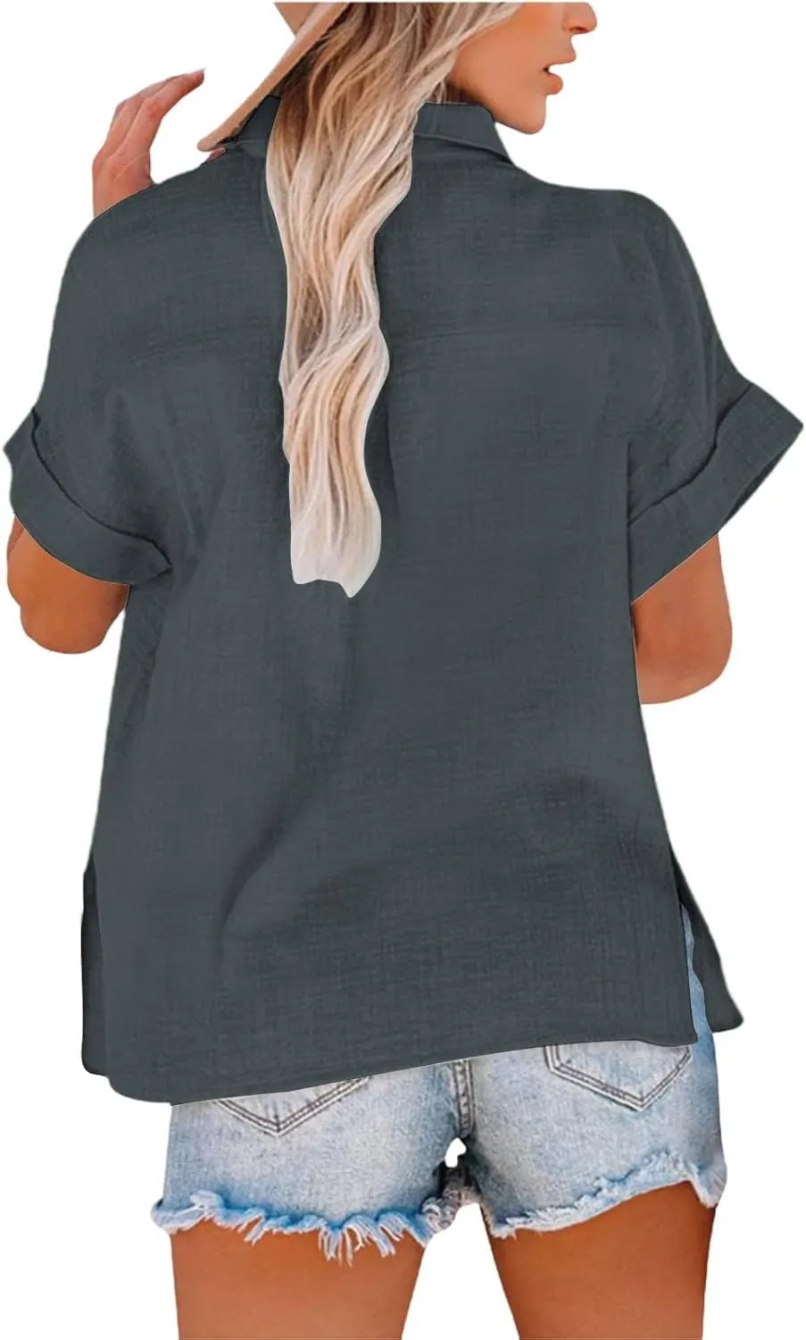 Summer Tops Women 2025 Short Sleeve Cotton Linen Shirts Casual Button V Neck Boho Blouses Plus Size Spring Clothes
