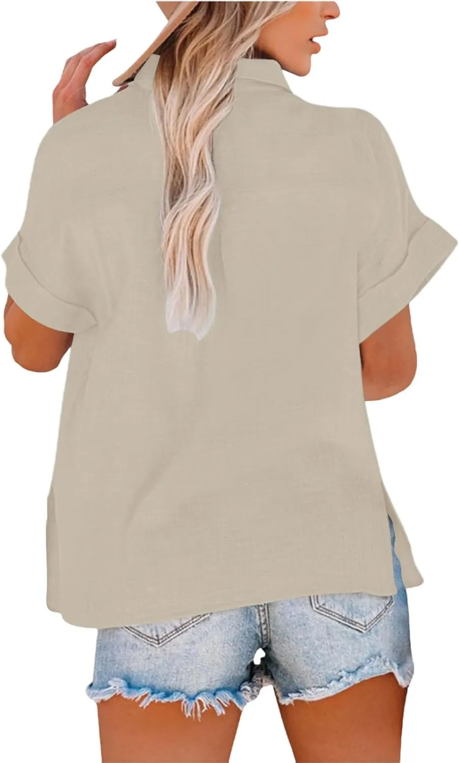 Summer Tops Women 2025 Short Sleeve Cotton Linen Shirts Casual Button V Neck Boho Blouses Plus Size Spring Clothes