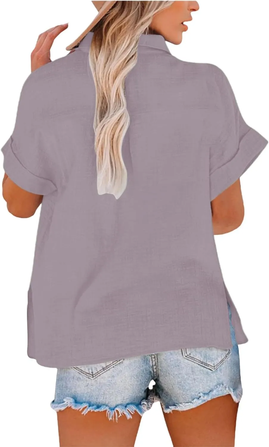 Summer Tops Women 2025 Short Sleeve Cotton Linen Shirts Casual Button V Neck Boho Blouses Plus Size Spring Clothes