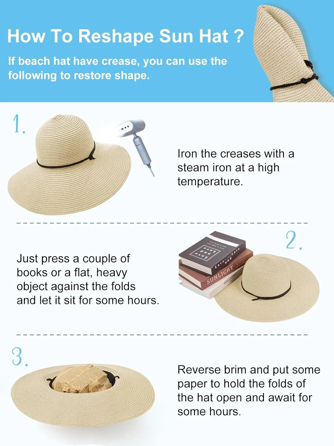 Sun Hats for Women, Oversize Wide Brim Straw Hat for Summer Travel Beach Foldable UV Protection with Wind Lanyard UPF 50 