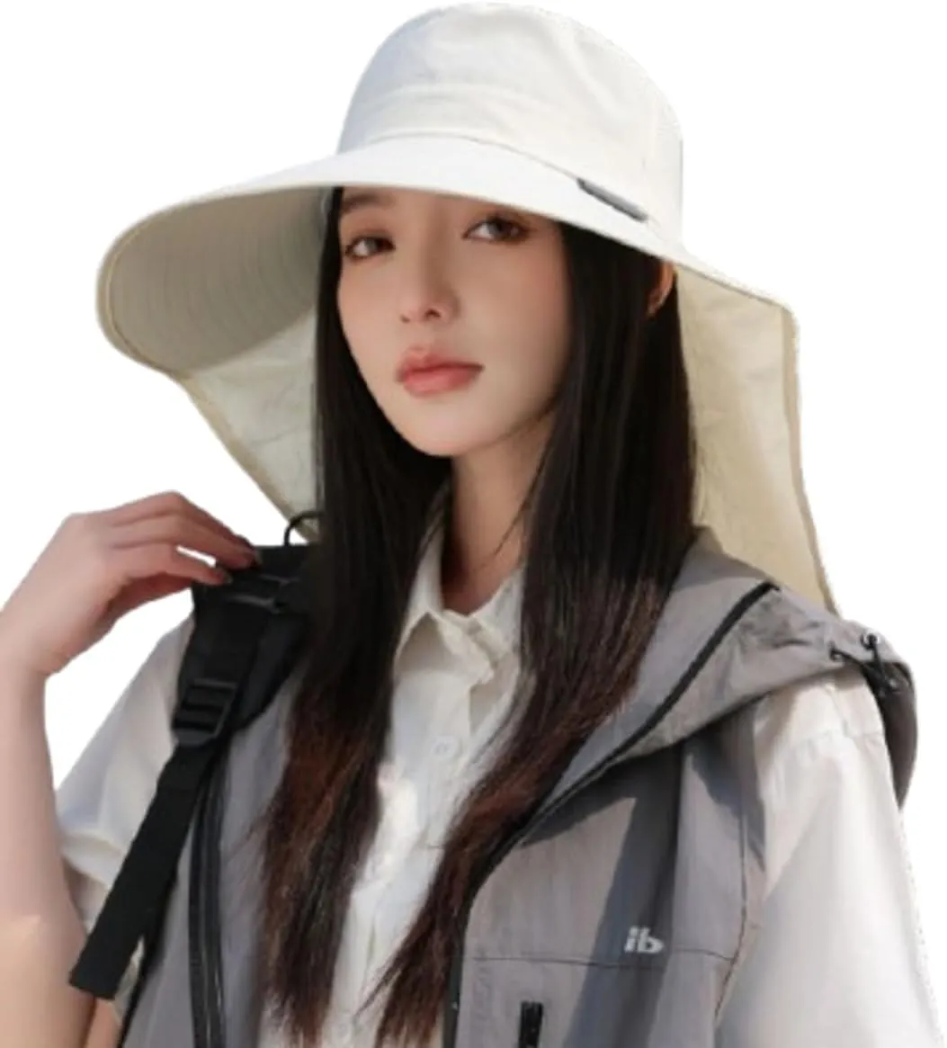 Sun Hats for Women Wide Brim Summer Beach Hat Uv Protection Outdoor Foldable Fishing Safari Bucket Hat with Neck Flap