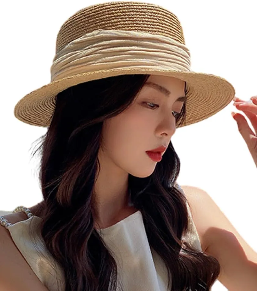 Vintage Straw Hats for Women Summer Beach Hats Straw Sun Hat Wide Brim Bucket Hat for Tea Party Wedding Summer Holiday