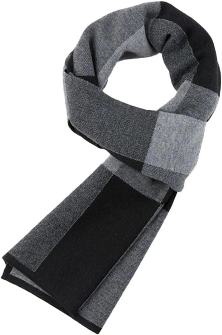 Warmthy Cashmere Scarf for Men Plaid Winter Scarf Long Neck Wrap for Men (grey)