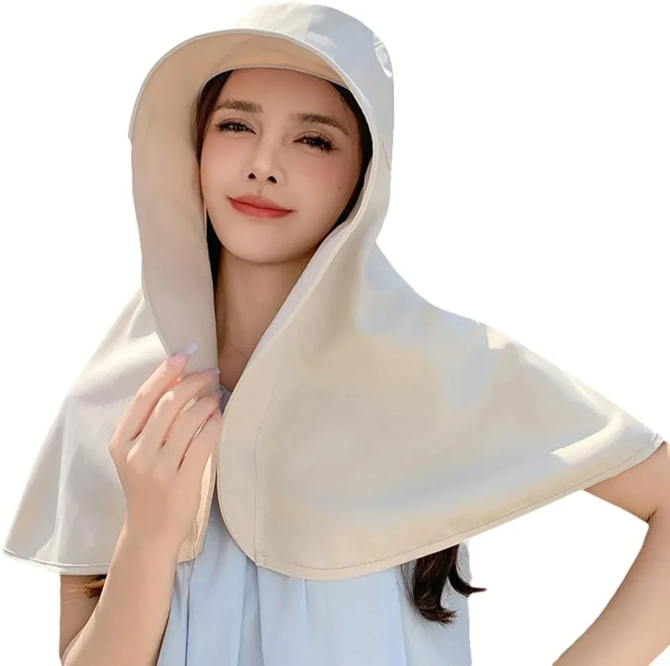 Wide Brim Sun Hats for Women UV Protection Bucket Hat with Shawl Outdoor Travel Sports Versatile Solid Color Balaclavas