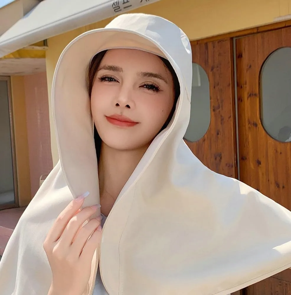 Wide Brim Sun Hats for Women UV Protection Bucket Hat with Shawl Outdoor Travel Sports Versatile Solid Color Balaclavas