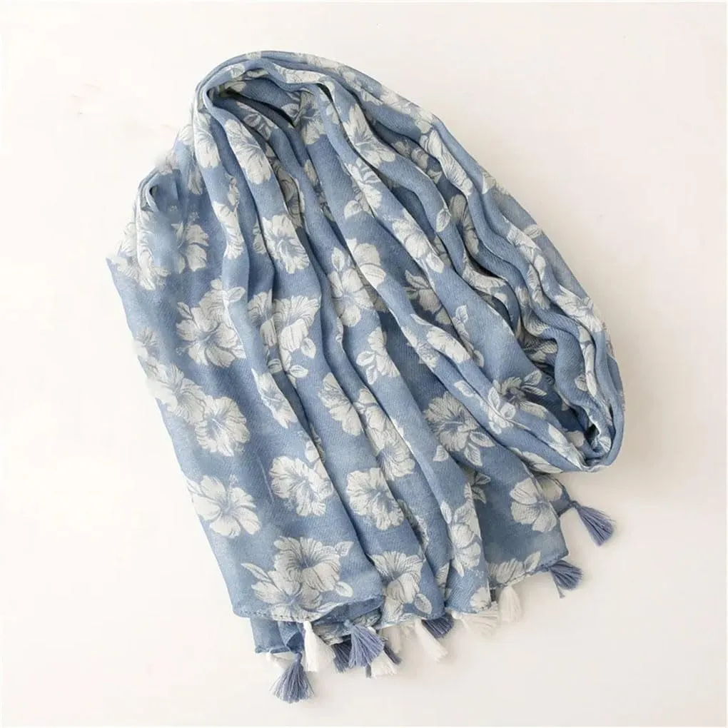Womens Floral Tassel Viscose Shawl Scarf Lady Print Soft Wrap Muslim Hijab 180 * 90cm