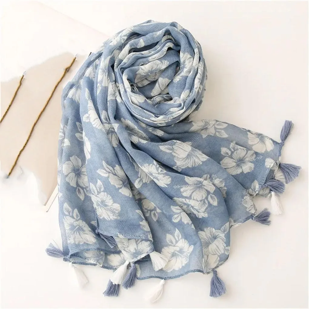 Womens Floral Tassel Viscose Shawl Scarf Lady Print Soft Wrap Muslim Hijab 180 * 90cm