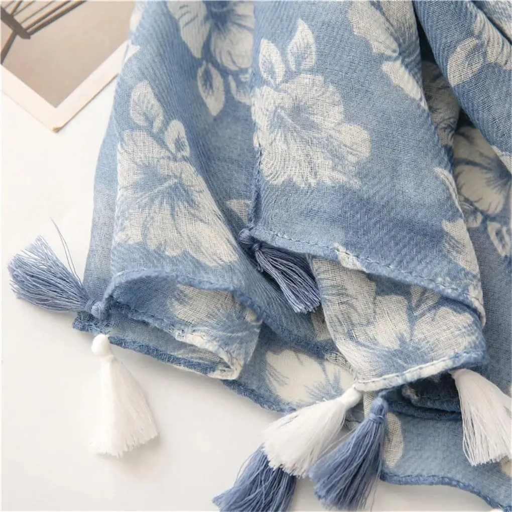 Womens Floral Tassel Viscose Shawl Scarf Lady Print Soft Wrap Muslim Hijab 180 * 90cm