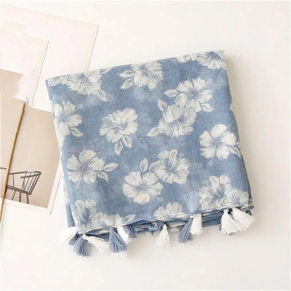 Womens Floral Tassel Viscose Shawl Scarf Lady Print Soft Wrap Muslim Hijab 180 * 90cm