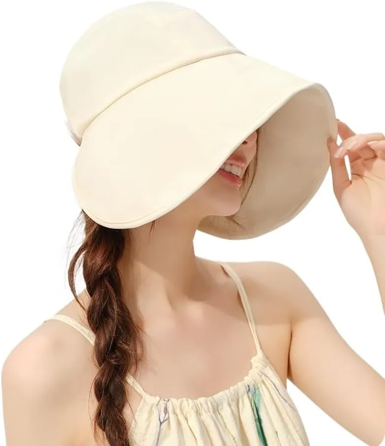 Women's Large Brim Sun Hats UV Protection Beach Hats Outdoor Sports Vacation Wide Brim Bucket Hat Summer Camping Caps