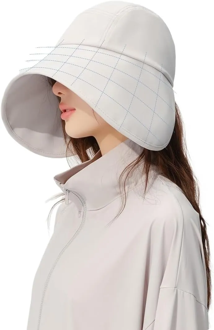Women's Large Brim Sun Hats UV Protection Beach Hats Outdoor Sports Vacation Wide Brim Bucket Hat Summer Camping Caps