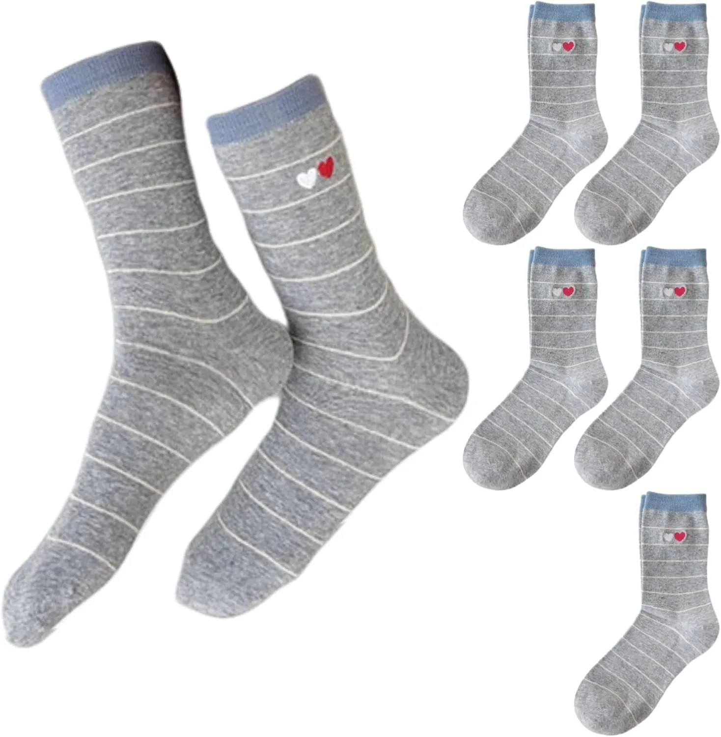 Women's Striped Socks with Heart Embroidered Pattern Cute Casual Fashion Athletic Cotton Crew Socks Fun Novelty