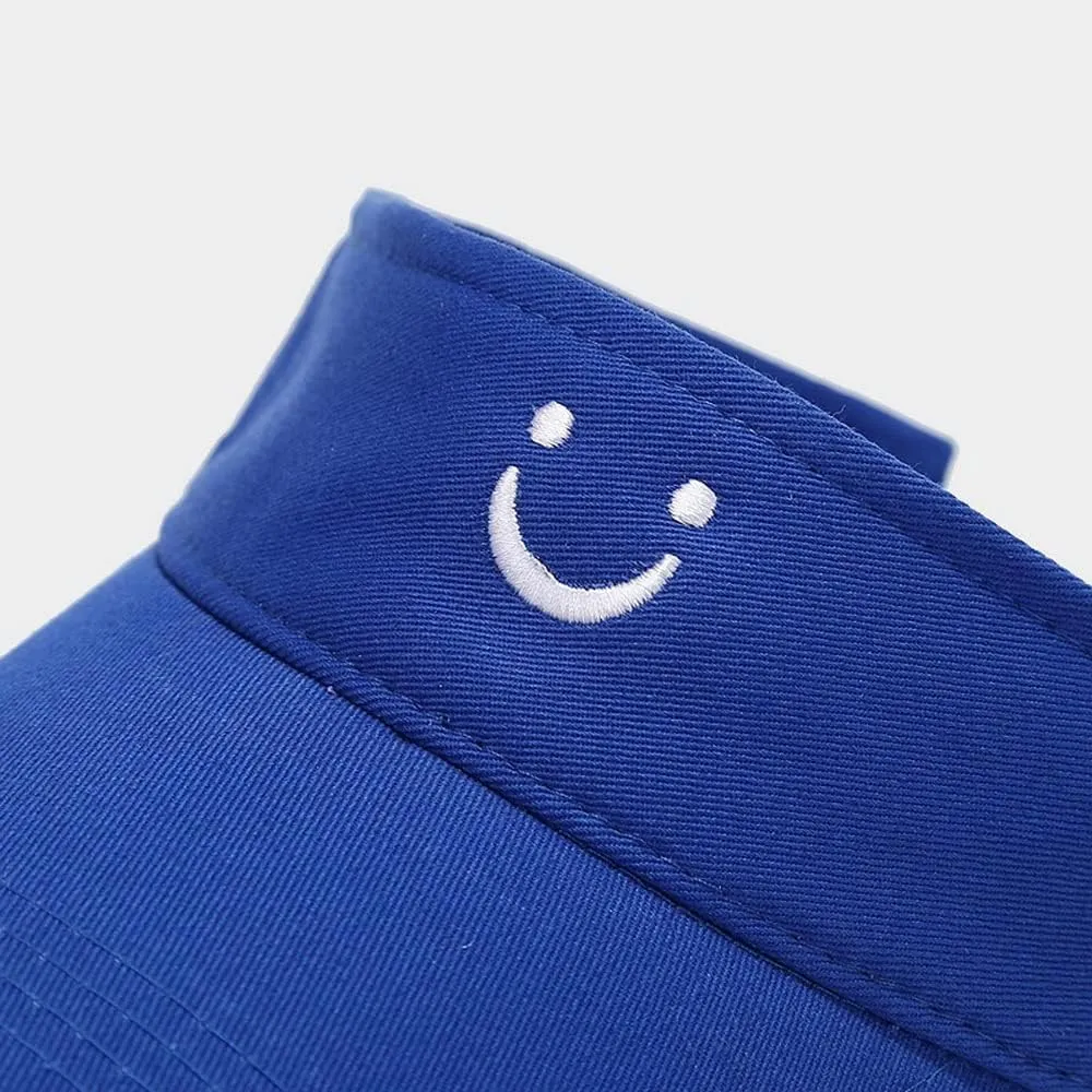 Women's U Smiley Face Embroidered Sun Sports Visor Caps Empty Top Adjustable Ball Caps