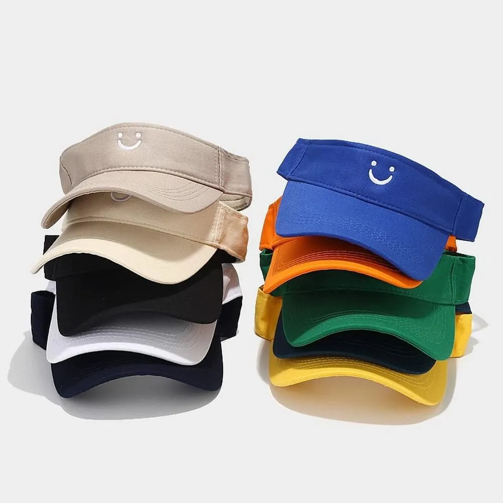 Women's U Smiley Face Embroidered Sun Sports Visor Caps Empty Top Adjustable Ball Caps
