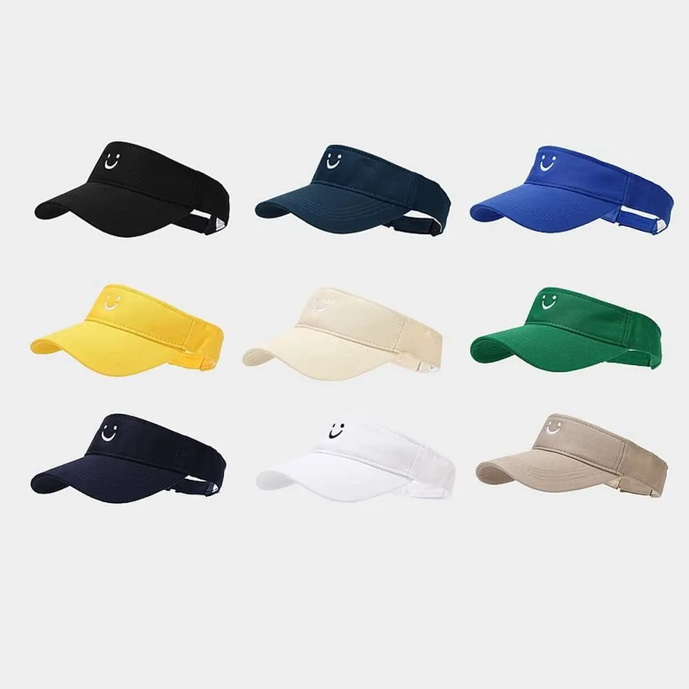 Women's U Smiley Face Embroidered Sun Sports Visor Caps Empty Top Adjustable Ball Caps