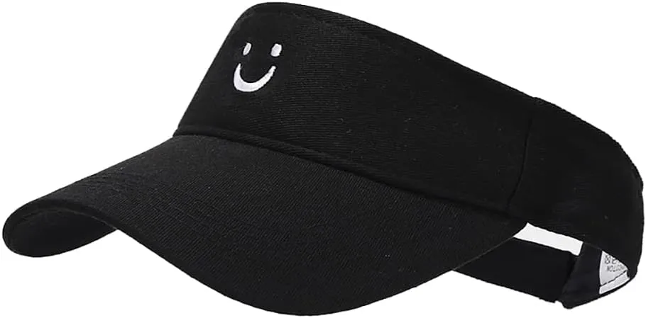 Women's U Smiley Face Embroidered Sun Sports Visor Caps Empty Top Adjustable Ball Caps