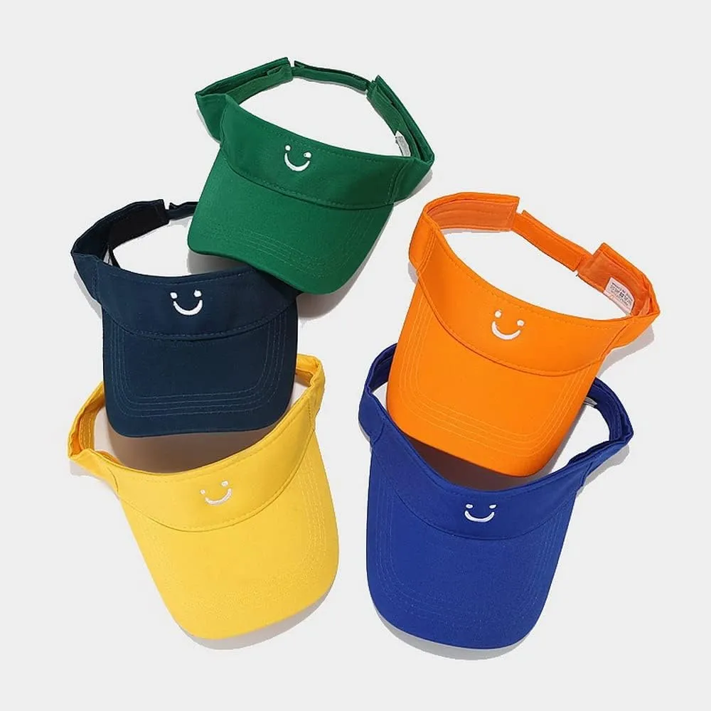 Women's U Smiley Face Embroidered Sun Sports Visor Caps Empty Top Adjustable Ball Caps