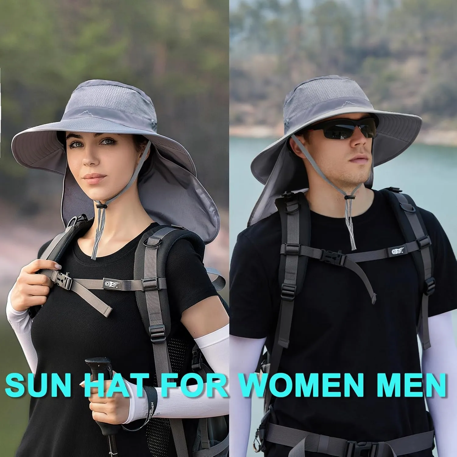 ZOORON Sun Hats for Men Women Fishing Hat with Neck Flap,UPF 50  Sun Hat Waterproof Wide Brim Bucket Hats for Safari Hiking
